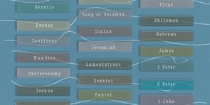 Graphic of the spines of different books of the Bible lined up next to each other