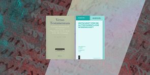 journal covers containing new publications with manuscript image behind