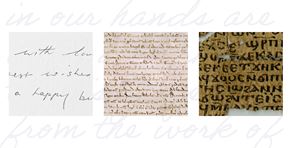 grandmother’s handwriting, one of four known surviving 1215 exemplars of Magna Carta and fragments of papyrus with uncial style script 