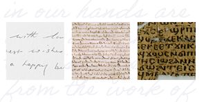 grandmother’s handwriting, one of four known surviving 1215 exemplars of Magna Carta and fragments of papyrus with uncial style script