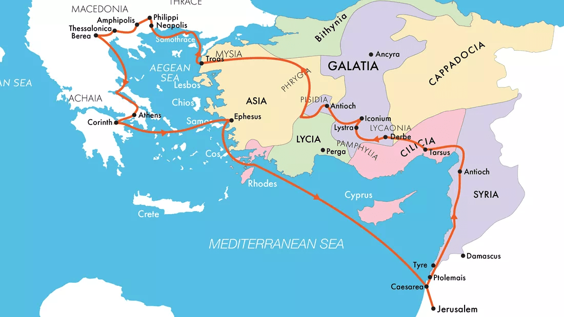 Map showing Paul's second missionary journey